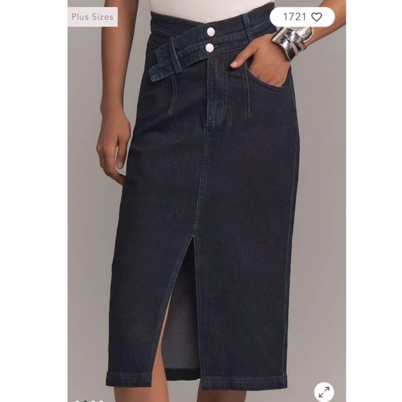 Anthropologie Pilcro The Arden Double-Waist Denim Midi Skirt Dark Wash Size 4 - Picture 5 of 10